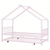 Stylish Twin Size Metal House Bed With Trundle - Space-Saving Design In White