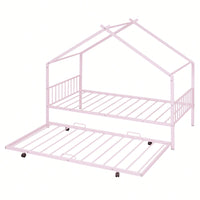 Stylish Twin Size Metal House Bed With Trundle - Space-Saving Design In White