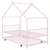 Stylish Twin Size Metal House Bed With Trundle - Space-Saving Design In White