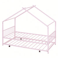 Stylish Twin Size Metal House Bed With Trundle - Space-Saving Design In White