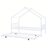 Stylish Twin Size Metal House Bed With Trundle - Space-Saving Design In White