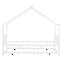 Stylish Twin Size Metal House Bed With Trundle - Space-Saving Design In White