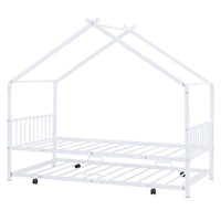 Stylish Twin Size Metal House Bed With Trundle - Space-Saving Design In White