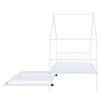 Stylish Twin Size Metal House Bed With Trundle - Space-Saving Design In White