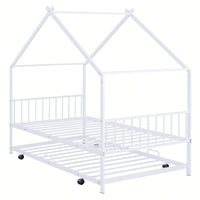 Stylish Twin Size Metal House Bed With Trundle - Space-Saving Design In White
