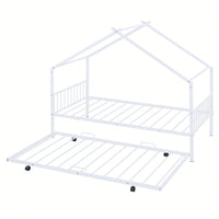 Stylish Twin Size Metal House Bed With Trundle - Space-Saving Design In White