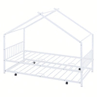 Stylish Twin Size Metal House Bed With Trundle - Space-Saving Design In White