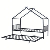 Stylish Twin Size Metal House Bed With Trundle - Space-Saving Design In White