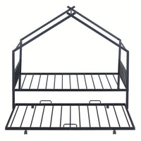 Stylish Twin Size Metal House Bed With Trundle - Space-Saving Design In White