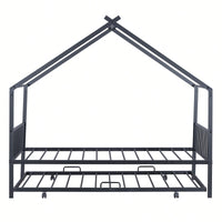 Stylish Twin Size Metal House Bed With Trundle - Space-Saving Design In White