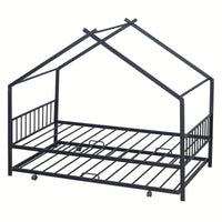 Stylish Twin Size Metal House Bed With Trundle - Space-Saving Design In White
