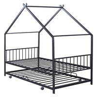 Stylish Twin Size Metal House Bed With Trundle - Space-Saving Design In White