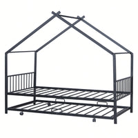 Stylish Twin Size Metal House Bed With Trundle - Space-Saving Design In White