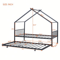 Stylish Twin Size Metal House Bed With Trundle - Space-Saving Design In White