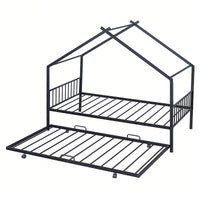Stylish Twin Size Metal House Bed With Trundle - Space-Saving Design In White