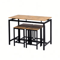 5-Piece Modern Industrial Bar Table Set With Space-Saving Stools - Stylish Furniture For Dining Room And Breakfast Nook (OAK)