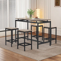 5-Piece Modern Industrial Bar Table Set With Space-Saving Stools - Stylish Furniture For Dining Room And Breakfast Nook (OAK)