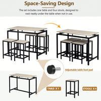 5-Piece Modern Industrial Bar Table Set With Space-Saving Stools - Stylish Furniture For Dining Room And Breakfast Nook (OAK)