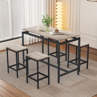 5-Piece Modern Industrial Bar Table Set With Space-Saving Stools - Stylish Furniture For Dining Room And Breakfast Nook (OAK)