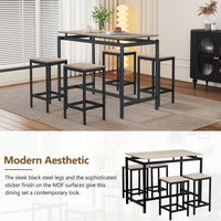5-Piece Modern Industrial Bar Table Set With Space-Saving Stools - Stylish Furniture For Dining Room And Breakfast Nook (OAK)
