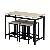 5-Piece Modern Industrial Bar Table Set With Space-Saving Stools - Stylish Furniture For Dining Room And Breakfast Nook (OAK)