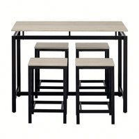 5-Piece Modern Industrial Bar Table Set With Space-Saving Stools - Stylish Furniture For Dining Room And Breakfast Nook (OAK)