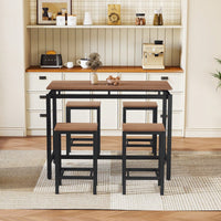 5-Piece Modern Industrial Bar Table Set With Space-Saving Stools - Stylish Furniture For Dining Room And Breakfast Nook (OAK)