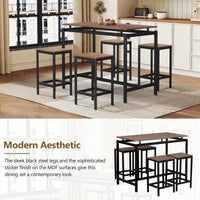 5-Piece Modern Industrial Bar Table Set With Space-Saving Stools - Stylish Furniture For Dining Room And Breakfast Nook (OAK)