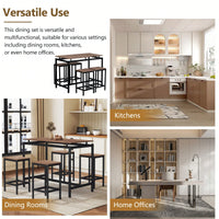 5-Piece Modern Industrial Bar Table Set With Space-Saving Stools - Stylish Furniture For Dining Room And Breakfast Nook (OAK)