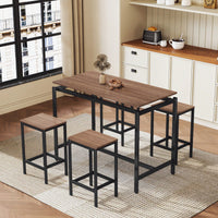 5-Piece Modern Industrial Bar Table Set With Space-Saving Stools - Stylish Furniture For Dining Room And Breakfast Nook (OAK)