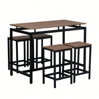 5-Piece Modern Industrial Bar Table Set With Space-Saving Stools - Stylish Furniture For Dining Room And Breakfast Nook (OAK)