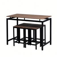 5-Piece Modern Industrial Bar Table Set With Space-Saving Stools - Stylish Furniture For Dining Room And Breakfast Nook (OAK)