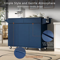 Navy Blue Rolling Kitchen Island with Drop Leaf and Storage Drawers for Versatile Dining Spaces