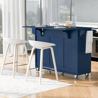 Navy Blue Rolling Kitchen Island with Drop Leaf and Storage Drawers for Versatile Dining Spaces