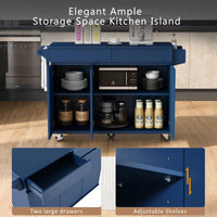 Navy Blue Rolling Kitchen Island with Drop Leaf and Storage Drawers for Versatile Dining Spaces