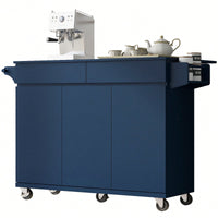 Navy Blue Rolling Kitchen Island with Drop Leaf and Storage Drawers for Versatile Dining Spaces