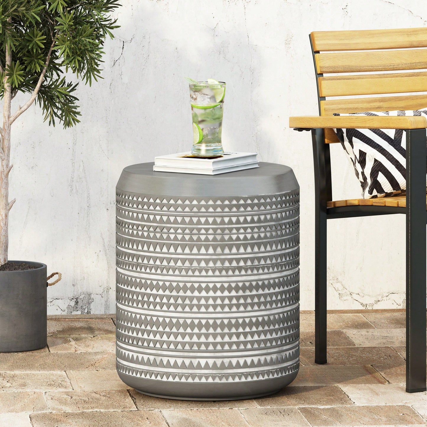 Lightweight Outdoor Concrete Side Table For Patio And Garden Use