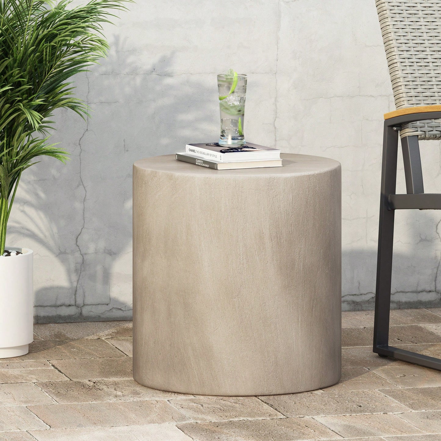 Lightweight Outdoor Concrete Side Table In Light Gray Finish