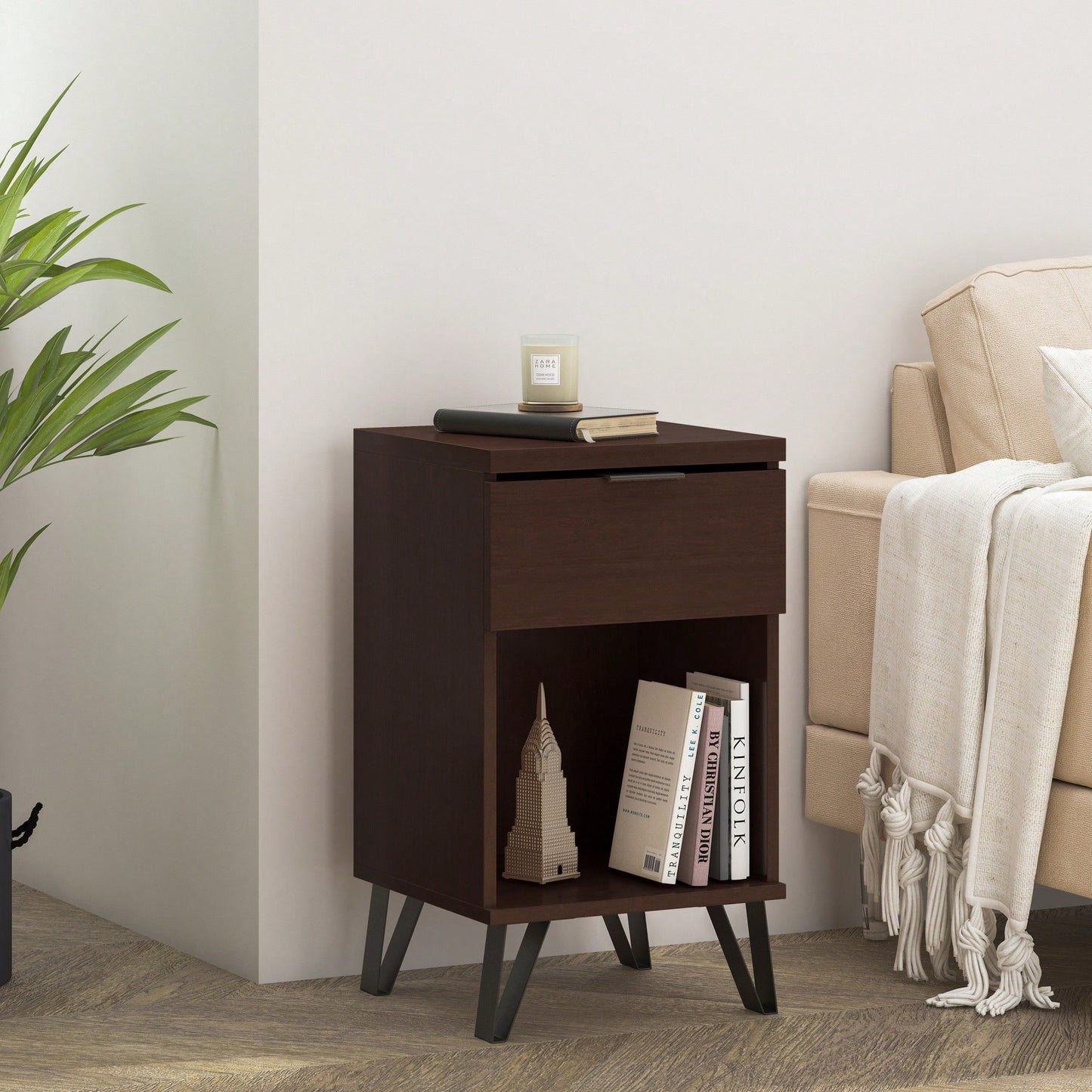 Tall End Table With Drawer For Living Room Or Bedroom Storage