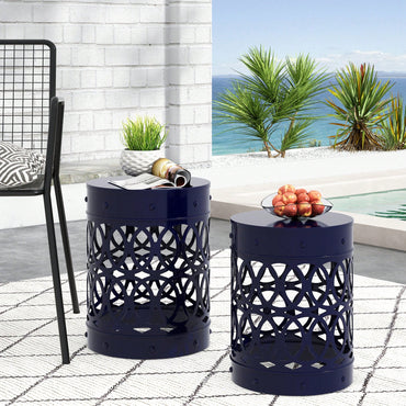 Rustic Outdoor Metal Set Of 2 End Tables For Patio And Garden Decor