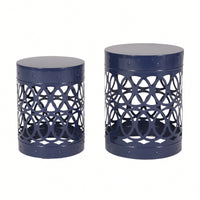 Rustic Outdoor Metal Set Of 2 End Tables For Patio And Garden Decor