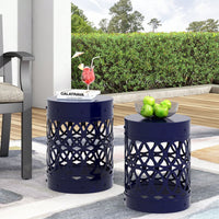 Rustic Outdoor Metal Set Of 2 End Tables For Patio And Garden Decor