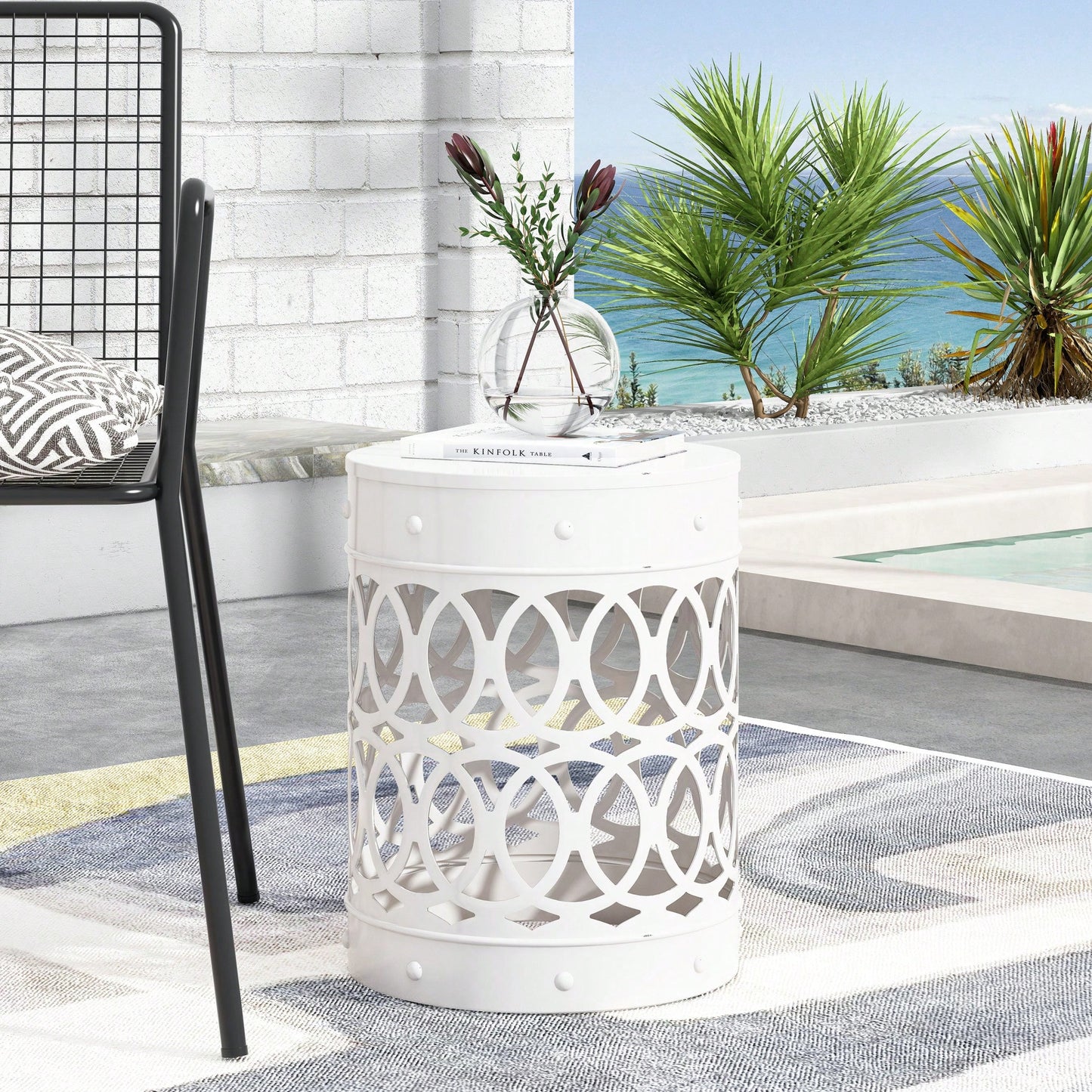 Large Outdoor Metal End Table For Patio And Garden Use