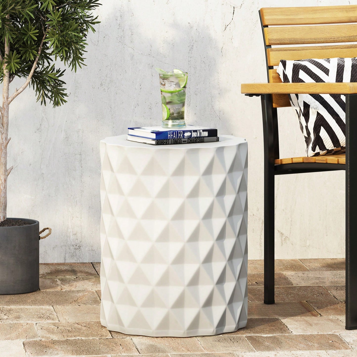 Lightweight Outdoor Concrete Side Table For Patio And Garden Use