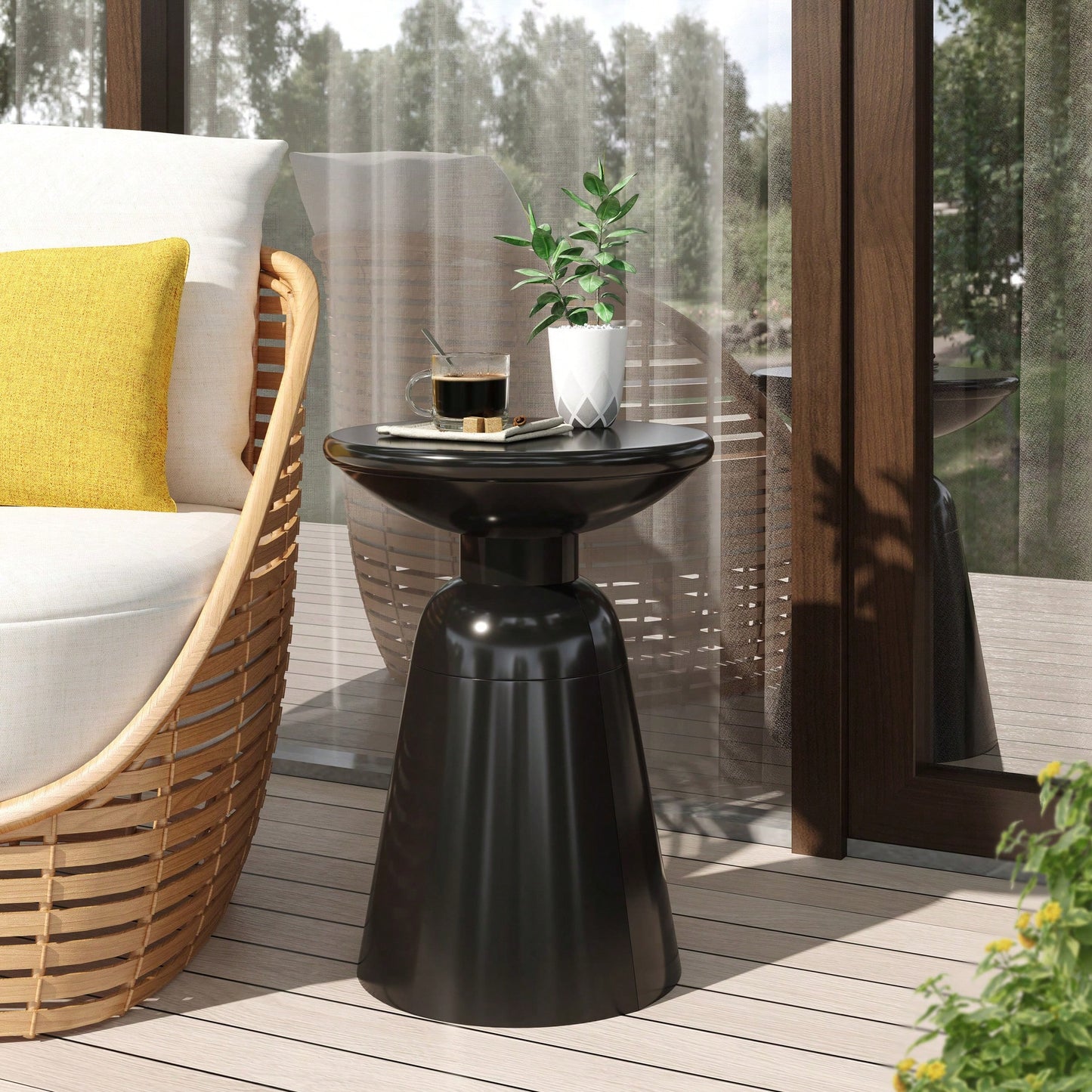 Large Outdoor Metal End Table For Patio And Garden Use