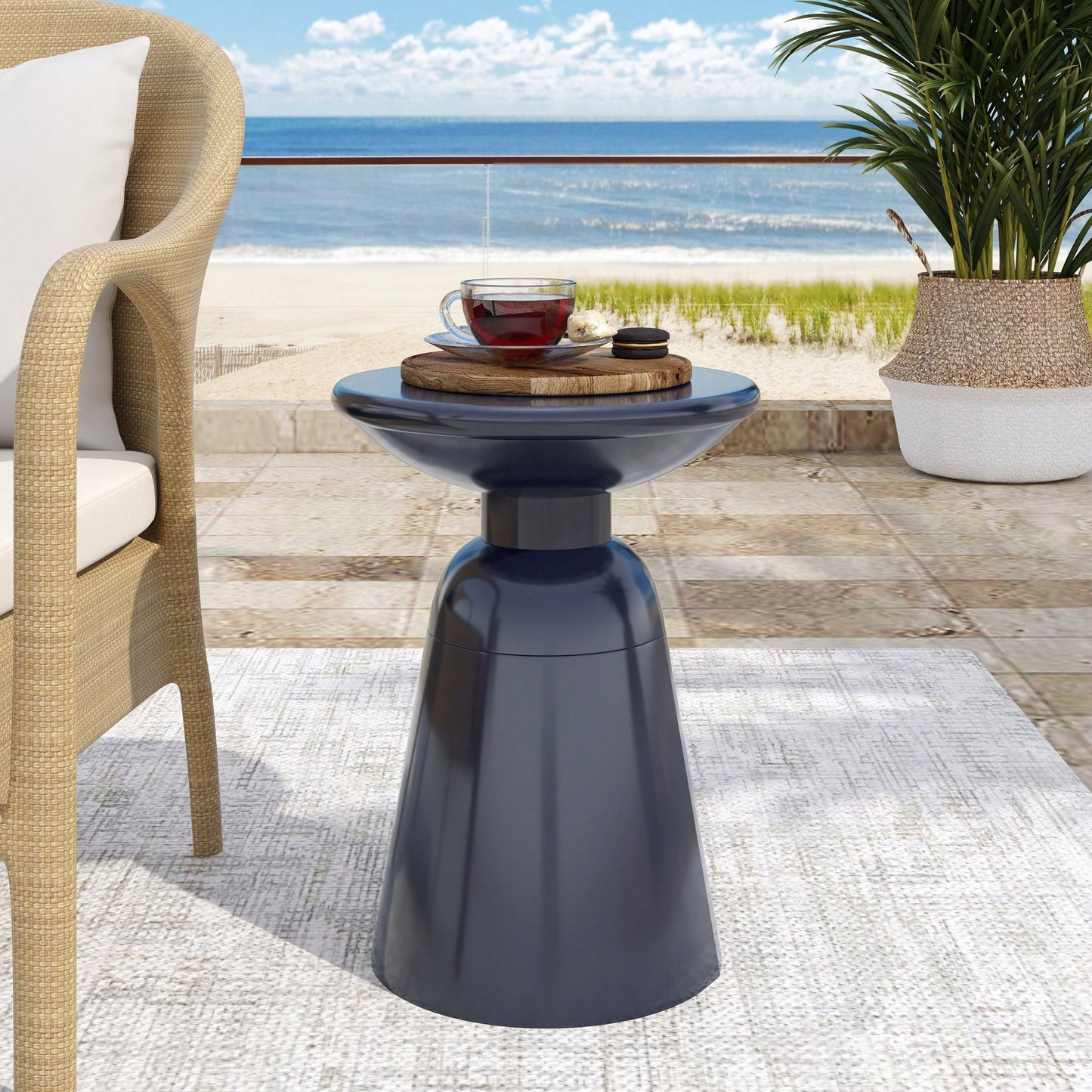 Large Outdoor Metal End Table For Patio And Garden Use