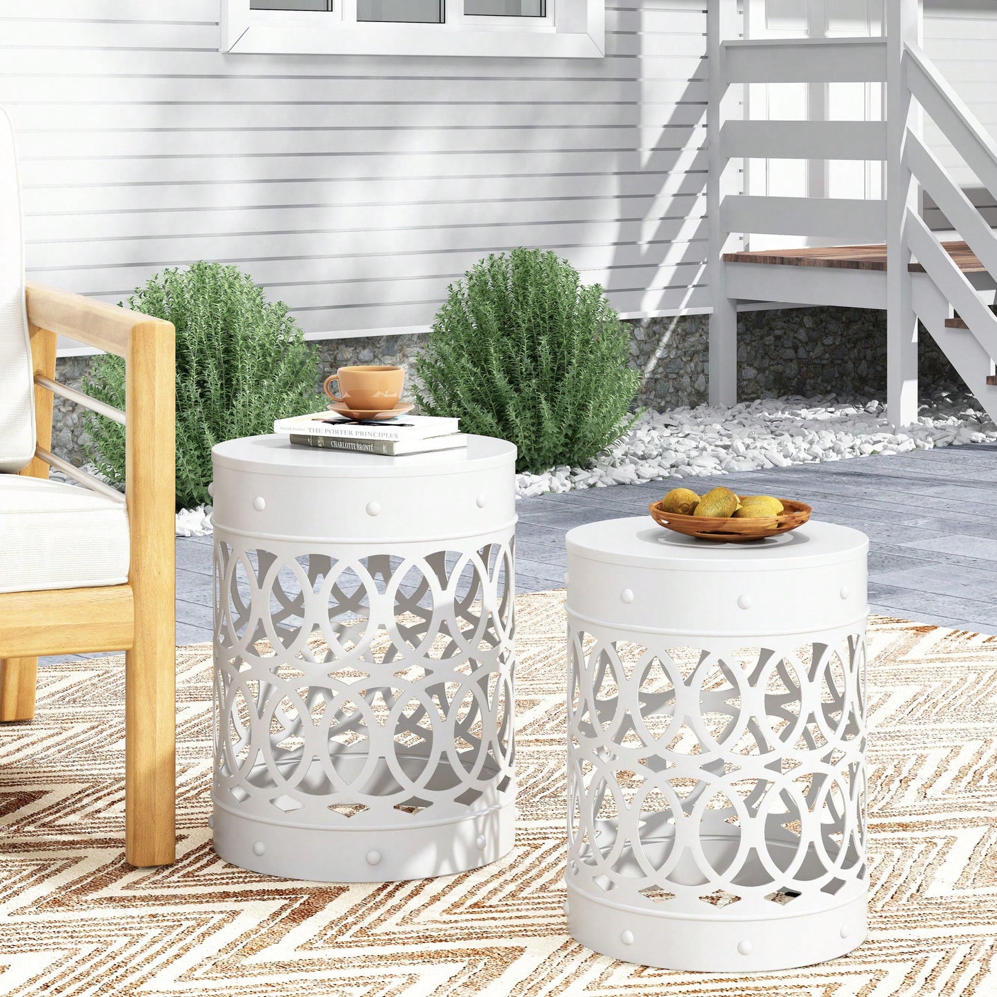 Rustic Outdoor Metal Set Of 2 End Tables For Patio And Garden Decor