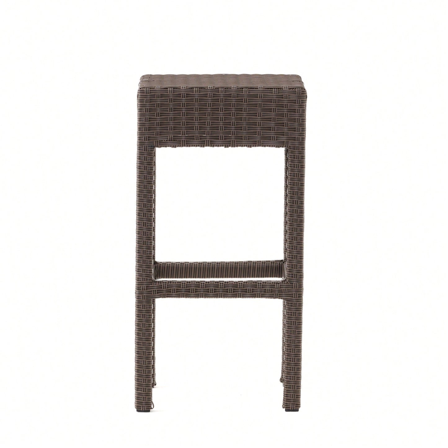 Set Of 2 Dark Brown Outdoor Rattan Backless Barstools For Patio And Garden