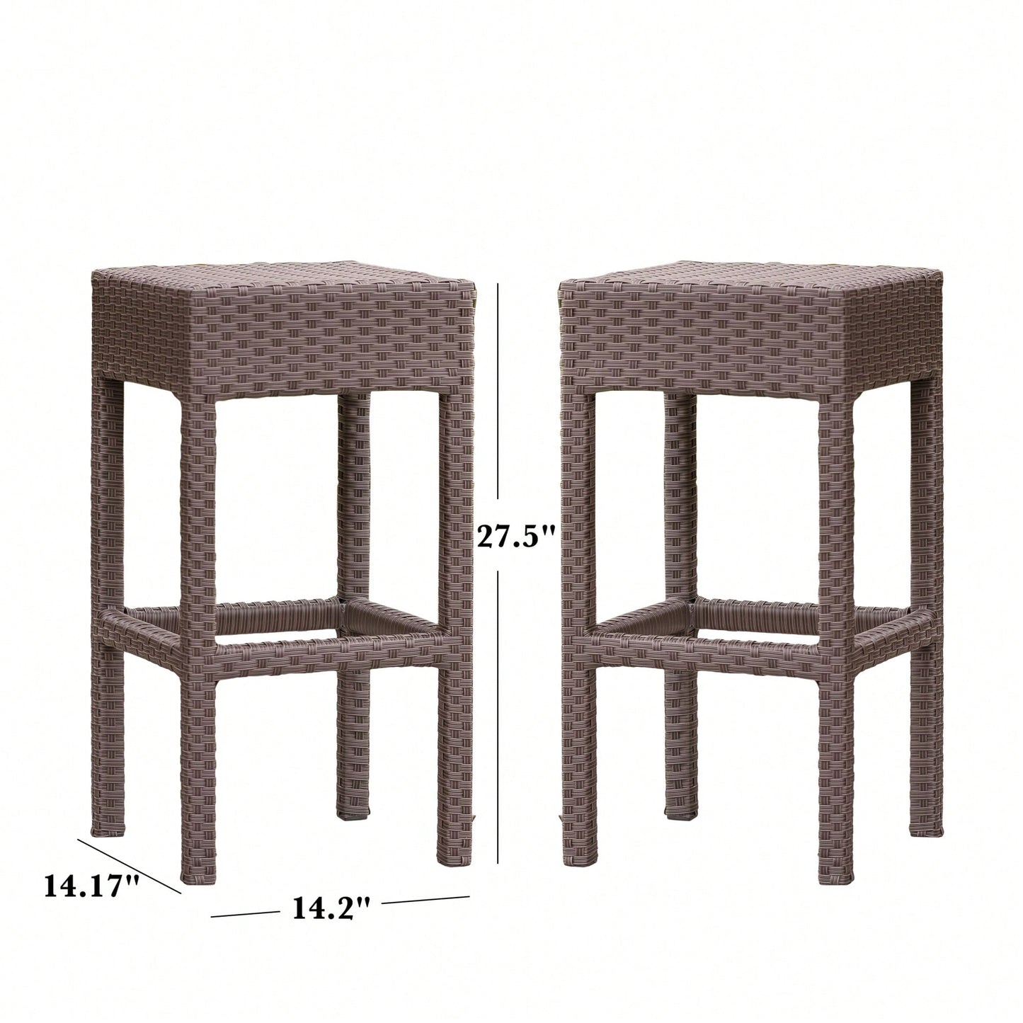 Set Of 2 Dark Brown Outdoor Rattan Backless Barstools For Patio And Garden