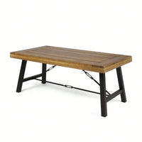 Rustic Outdoor Acacia Wood Coffee Table With Teak Finish And Metal Accents 27.25D X 45.75W X 18H
